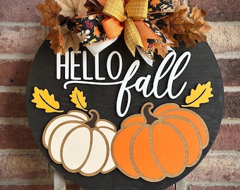 Hello Fall Door Hanger For Front Door, Fall Wreath, Front Door Decor, Porch Decor, 3D Lettering, Home Decor, Outdoor Porch Wooden Fall Sign