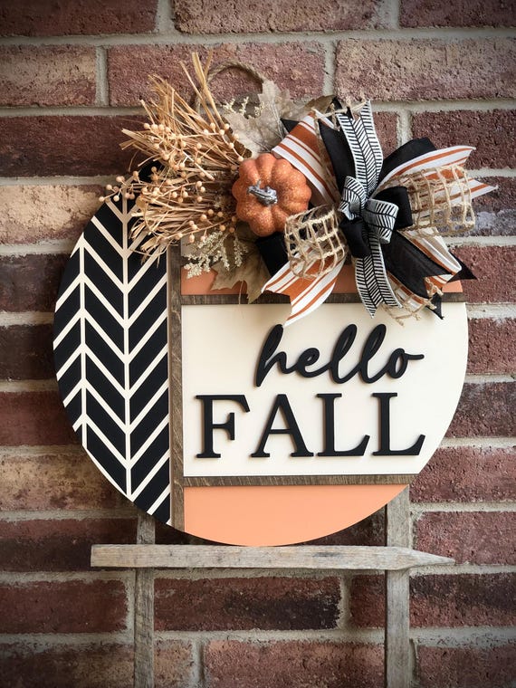 Hello Fall Door Hanger For Front Door, Fall Wreath, Front Door Decor, Porch Decor, 3D Lettering, Home Decor, Outdoor Porch Wooden Fall Sign