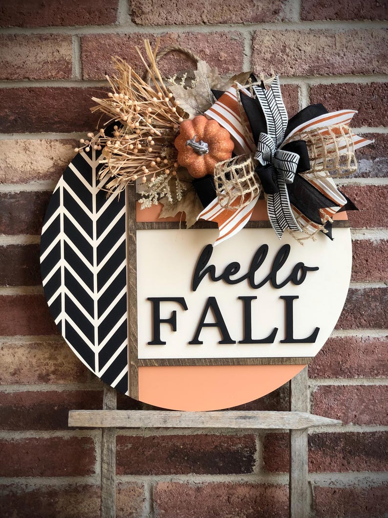 Hello Fall Door Hanger For Front Door, Fall Wreath, Front Door Decor, Porch Decor, 3D Lettering, Home Decor, Outdoor Porch Wooden Fall Sign TERRACOTTA ORANGE