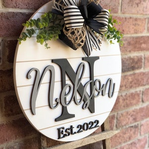 Front Door Decor, Personalized Door Hanger, Family Name Door Hanger, 3D Lettering, Family Name Sign, Porch Decor, Wood Round, Wedding Gift image 5