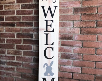 Every Bunny Welcome Easter Porch Sign, Wooden Welcome Sign for Front Porch, Spring Porch Leaner Front Door Sign, Outdoor Decor, Spring Decor