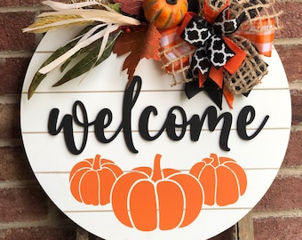 Fall Wreath Door Hanger, Front Door Hanger, Welcome Fall Porch Decor, Pumpkin Home Decor, Fall Decor Outdoor, Wooden Fall Sign, Gift