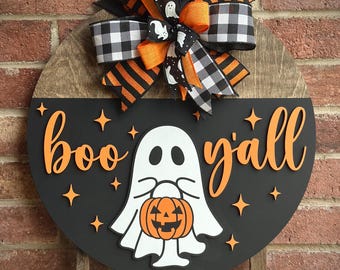 Halloween Front Door Decor, Boo Y’all Door Hanger, Spooky Cute Halloween Decor, 3D Lettering, Ghost Halloween Wreath, Pumpkin Fall Decor