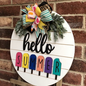 Front Door Decor, Popsicle Summer Door Hanger, Hello Summer Wreath Porch Decor, Home Decor, Summer Decor, Front Door Sign, Farmhouse image 3