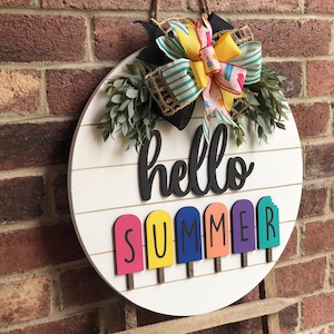 Front Door Decor, Popsicle Summer Door Hanger, Hello Summer Wreath Porch Decor, Home Decor, Summer Decor, Front Door Sign, Farmhouse image 2