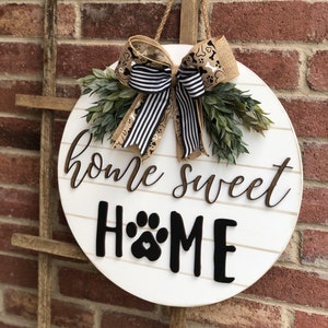 Front Door Decor, Dog Paw Print Door Hanger, Home Sweet Home Front Door Sign, Outdoor Porch Decor Wreath, Pet Porch Sign, Home Sign, Gift