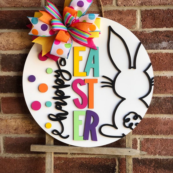 Happy Easter Door Hanger, Front Door Decor, Bunny Easter Wreath, Front Door Sign, Spring Wreath, Farmhouse Home Decor, Housewarming Gift