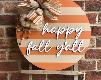 Fall Front Door Decor, Happy Fall Y’all Door Hanger, 3D Lettering, Happy Fall Wreath, Fall Porch Decor, Fall Decor Outdoor, Wooden Fall Sign