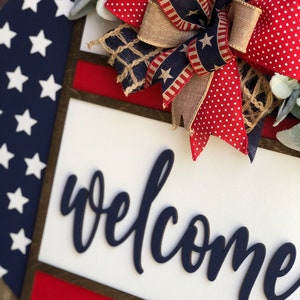 Front Door Decor, Patriotic Door Wreath, Americana Welcome Door Hanger, Welcome Sign, Door Sign, Summer Home Decor, 3D Letters, Porch Decor image 7