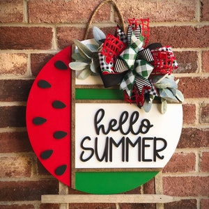 Colgante de puerta de verano con diseño de sandía, decoración para la puerta principal, decoración de porche con corona de "Hola Verano", decoración para el hogar, decoración de verano, letrero para la puerta principal, regalo de estilo rústico.