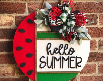 Watermelon Summer Door Hanger, Front Door Decor, Hello Summer Wreath Porch Decor, Home Decor, Summer Decor, Front Door Sign, Farmhouse Gift