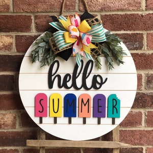 Front Door Decor, Popsicle Summer Door Hanger, Hello Summer Wreath Porch Decor, Home Decor, Summer Decor, Front Door Sign, Farmhouse