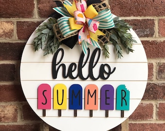 Front Door Decor, Popsicle Summer Door Hanger, Hello Summer Wreath Porch Decor, Home Decor, Summer Decor, Front Door Sign, Farmhouse