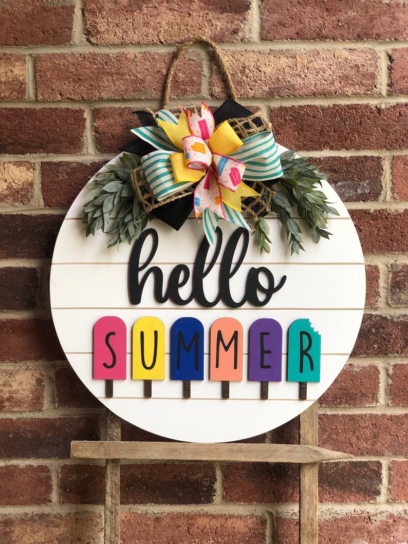 Front Door Decor, Popsicle Summer Door Hanger, Hello Summer Wreath Porch Decor, Home Decor, Summer Decor, Front Door Sign, Farmhouse image 1