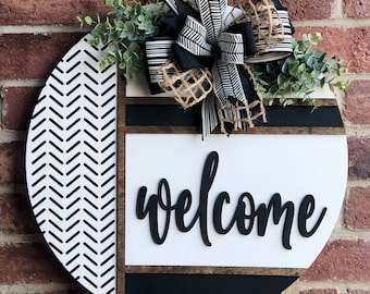 Front Door Decor, Herringbone Welcome Door Hanger, Welcome Sign, Front Door Wreath, Front Door Sign, Spring Porch Decor, Porch Sign, Gift