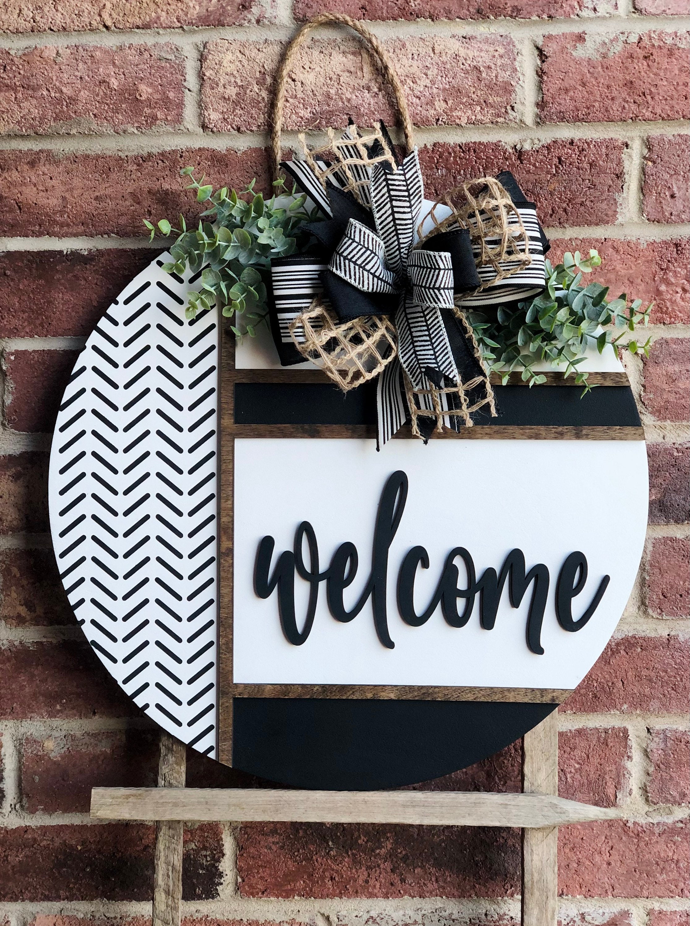 Front Door Decor, Herringbone Welcome Door Hanger, Welcome Sign, Front Door Wreath, Front Door Sign, Spring Porch Decor, Porch Sign, Gift