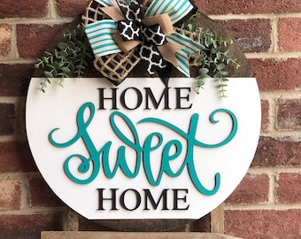 Front Door Decor, Home Sweet Home Door Hanger, Wreath, Home Sweet Home Front Door Sign, Porch Decor, Porch Sign, Front Door Sign, Gift