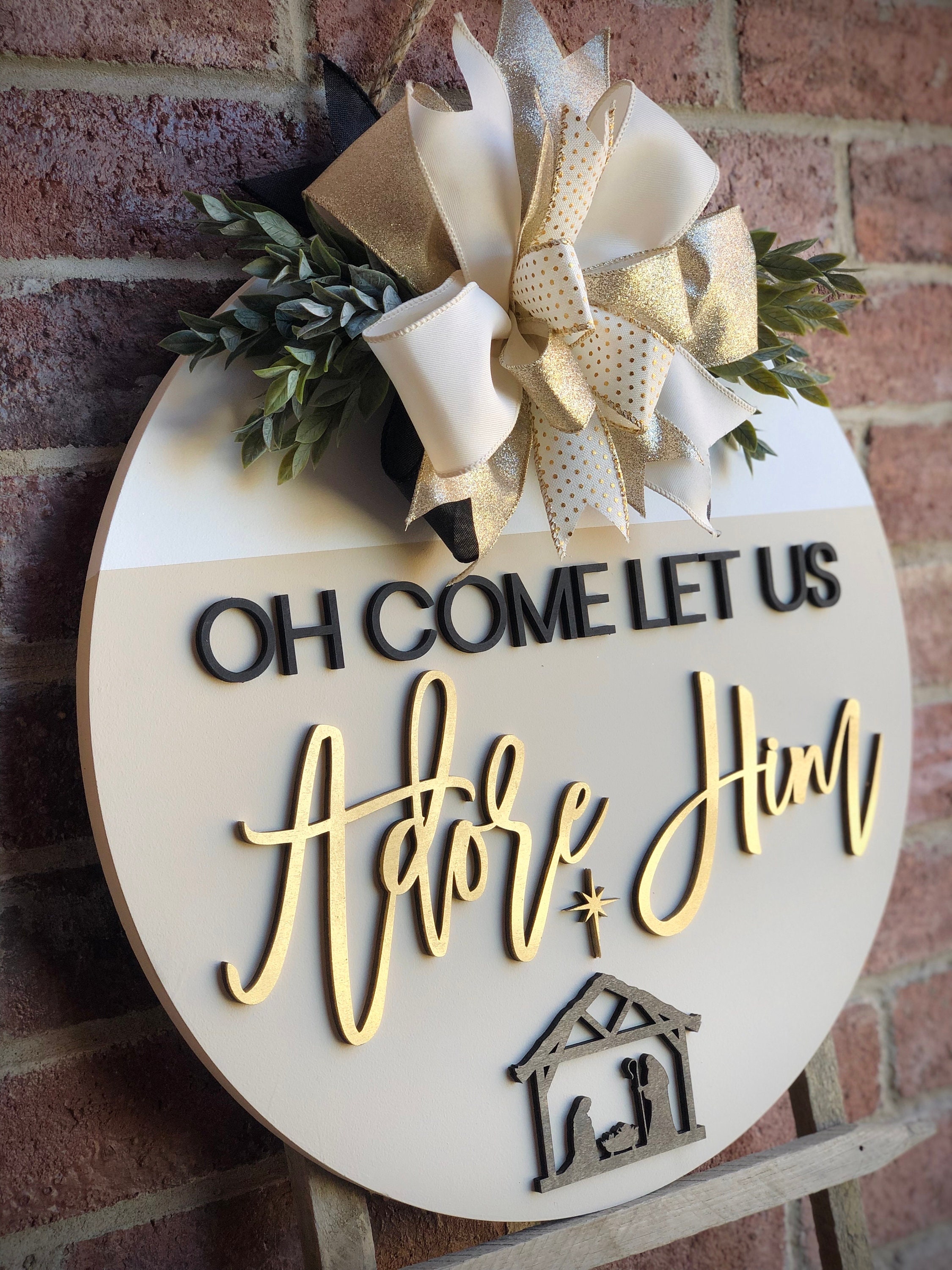 Christmas Door Hanger, Merry Christmas Door Signs, Front Door Decor, Nativity Scene Farmhouse Decor, 3D Christmas Wreath, Christmas Decor