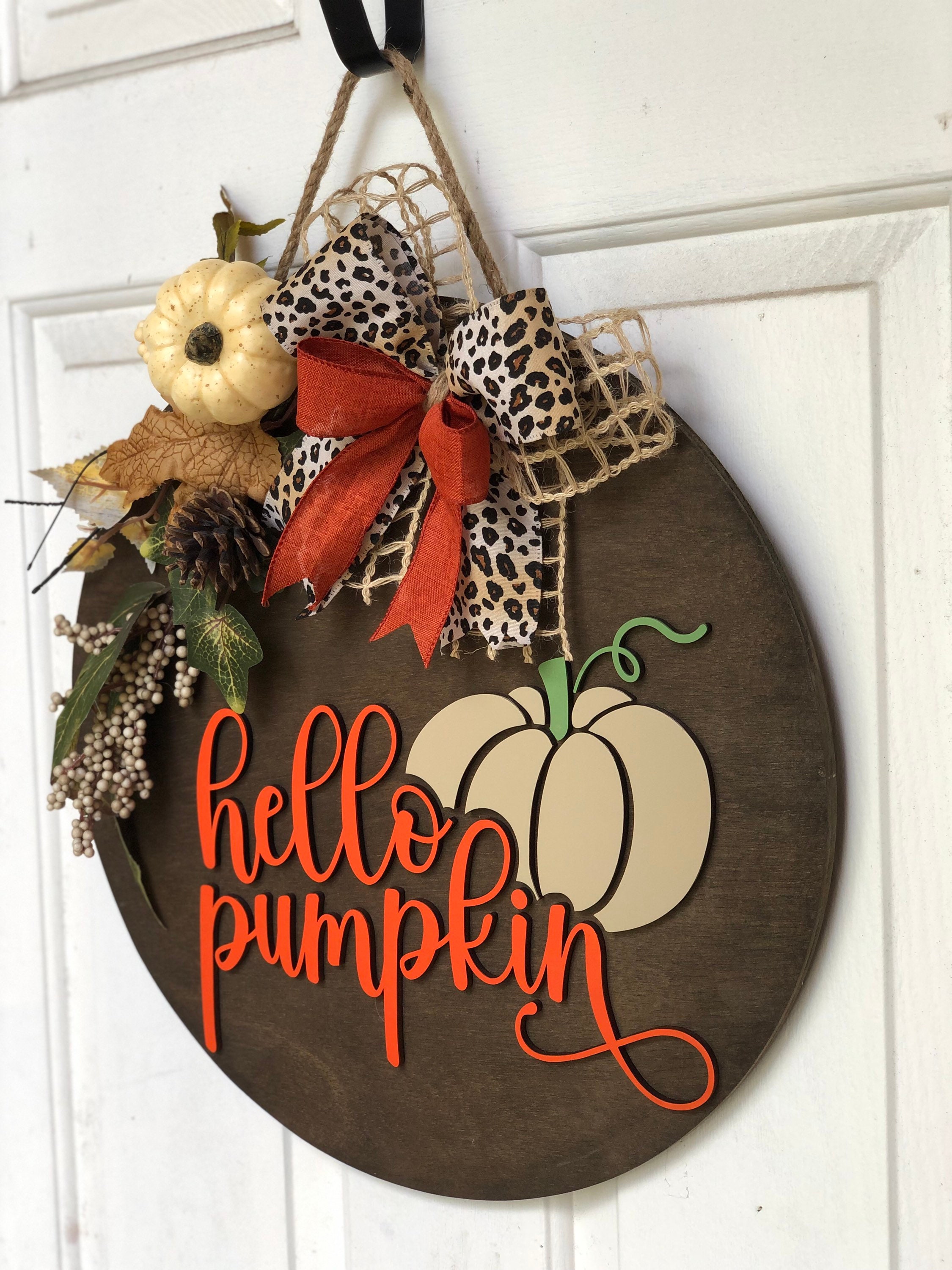 Front Door Decor, Hello Pumpkin Door Hanger, 3D Lettering, Outdoor Fall Wreath, Fall Porch Decor, Fall Sign for Door, Fall Door Decor, Gift