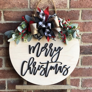 Merry Christmas Door Hanger, Front Door Decor, Christmas Wreath, Front Door Sign for Christmas, Christmas Decor Porch Decor, Gift, Present