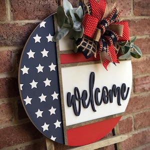 Front Door Decor, Patriotic Door Wreath, Americana Welcome Door Hanger, Welcome Sign, Door Sign, Summer Home Decor, 3D Letters, Porch Decor image 4