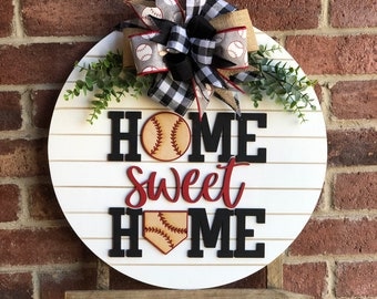 Front Door Decor, Baseball Door Hanger, Home Sweet Home Sign, Front Door Sign, Spring Wreath, Home Decor, Gift, Porch Decor, Outdoor Decor