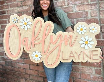 Large Name Sign, Baby Name Sign, Nursery Name Sign, Boho Nursery Decor Wall Art, Girl Baby Shower Gift, Custom Wooden Sign, Baby Girl Gift