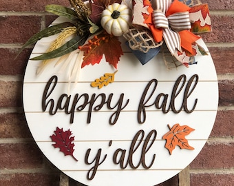 Front Door Decor, Fall Door Hanger, Happy Fall Wreath, Fall Porch Decor, Fall Decor Outdoor, Home Decor Sign, Housewarming Gift, Wooden Sign