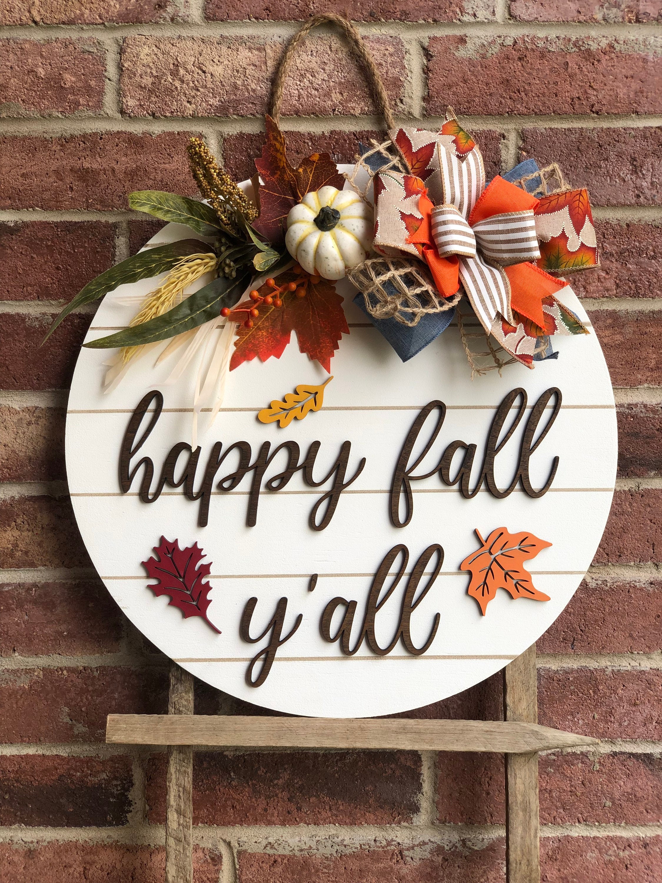 Happy Fall Y’all Door Hanger, Fall Wreath, Front Door Decor, Fall Decor, Porch Sign, Outdoor Home Decor Sign, 3D Lettering Wooden Sign
