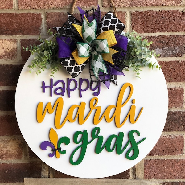 Mardi Gras Front Door Hanger, Mardi Gras Decor, Wood Mardi Gras Wreath, Fleur De Lis Porch Decor, Home Decor, Rustic Farmhouse Outdoor, Gift