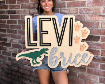Large Name Sign, Baby Name Sign, Nursery Name Sign, Dinosaur Nursery Decor Wall Art, Boy Baby Shower Gift, Custom Wooden Sign, Baby Gift