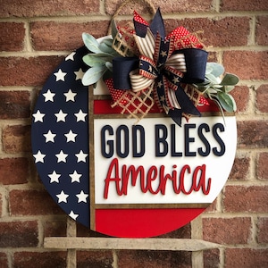 Front Door Decor, Patriotic Door Wreath, Americana Welcome Door Hanger, Welcome Sign, Door Sign, Summer Home Decor, 3D Letters, Porch Decor GOD BLESS AMERICA