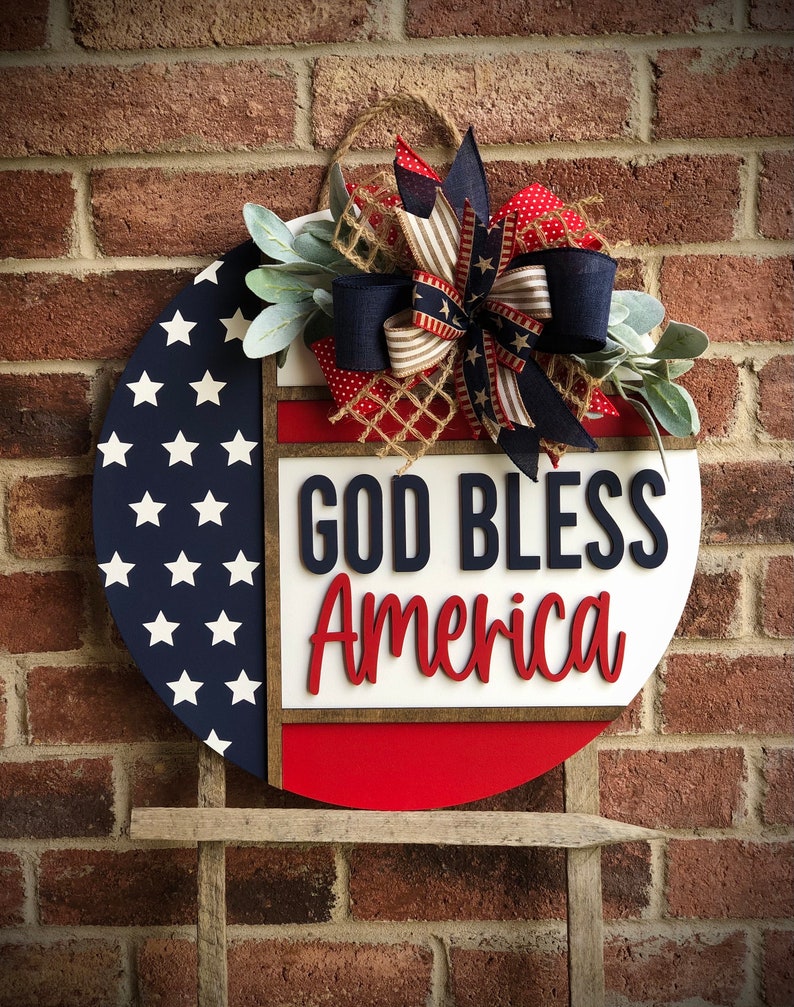 Front Door Decor, Patriotic Door Wreath, Americana Welcome Door Hanger, Welcome Sign, Door Sign, Summer Home Decor, 3D Letters, Porch Decor GOD BLESS AMERICA