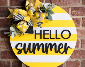 Front Door Decor, Lemon Hello Summer Door Hanger, Summer Wreath Porch Decor, Home Decor, Summer Decor, Front Door Sign, Farmhouse