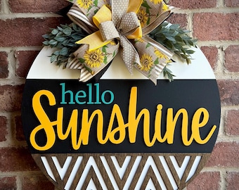 Summer Front Door Decor, Hello Sunshine Door Hanger, Sunflower Wreath Porch Decor, Home Decor, Summer Decor, Front Door Sign, Farmhouse