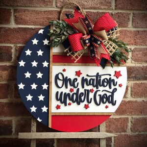 Front Door Decor, Patriotic Door Wreath, Americana Welcome Door Hanger, Welcome Sign, Door Sign, Summer Home Decor, 3D Letters, Porch Decor ONE NATION UNDER GOD