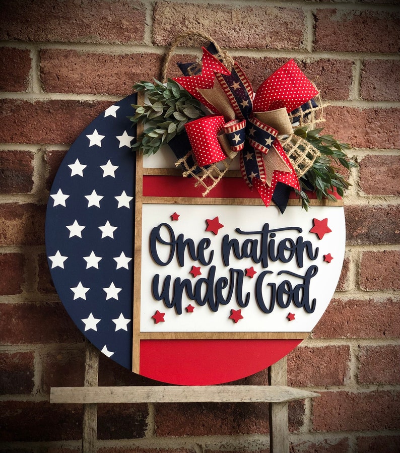 Front Door Decor, Patriotic Door Wreath, Americana Welcome Door Hanger, Welcome Sign, Door Sign, Summer Home Decor, 3D Letters, Porch Decor ONE NATION UNDER GOD