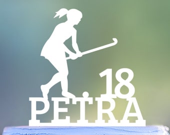 Personalized Female Field Hockey Player Cake Topper with Name and Age, Present for Birthday