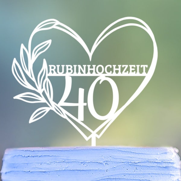 Rubinhochzeit Cake Topper, 40 Jahre Hochzeitstag, Rubin Hochzeit Geschenk, 40 Jähriger Hochzeitstag Tortendeko, Rubinhochzeit Ideen