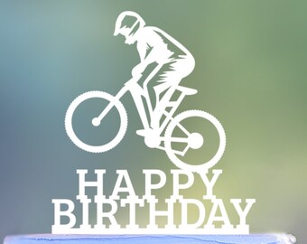Mountainbike gelukkige verjaardag taarttopper, MTB-taartdecoratie