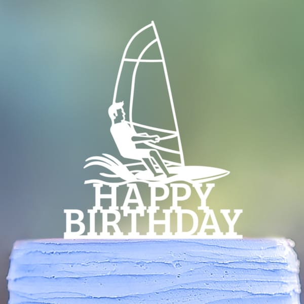 Happy Birthday Wind Surfer Cake Topper, Windsurfing Cake Topper, Windsurfen Tortendeko, Summer Cake Topper, Summer Tortendeko