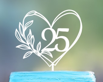 Taarttopper voor het 25-jarig zilveren huwelijksjubileum – 25 jaar getrouwd, verjaardagstaartdecoratie