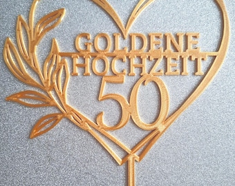Taarttopper voor 50-jarig huwelijksjubileum – Hartdecoratie voor een gouden huwelijksjubileum