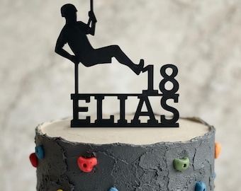 Personalized Rock Climbing Cake Topper – Custom Name & Number Bouldering Birthday Decoration