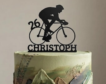 Cycling Cake Topper with Name and Number, Bicycle Birthday Decoration