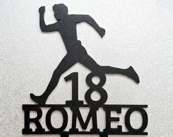 Runner / Male Running Birthday Cake Topper, Personalized Name and Age