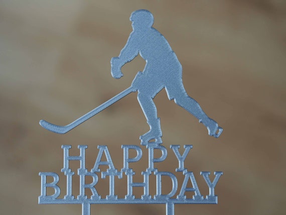 Ice Hockey Birthday Cake Topper - Hockey Player Figurines & Puck Decorations