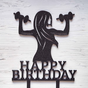 Happy Birthday Topper, Female Gym Cake Topper, Weight lifting Cake topper, Sport Cake Topper, Fitness cake topper, Gym Fitness decoration