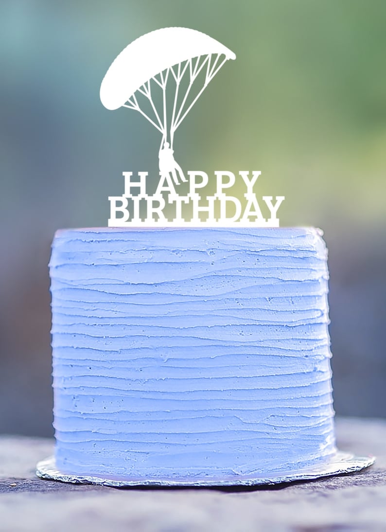 Paragliding topper, Paraglider topper, Parachuting cake topper, Happy birthday cake decoration, Extreme sport cake topper, Parachute topper image 1