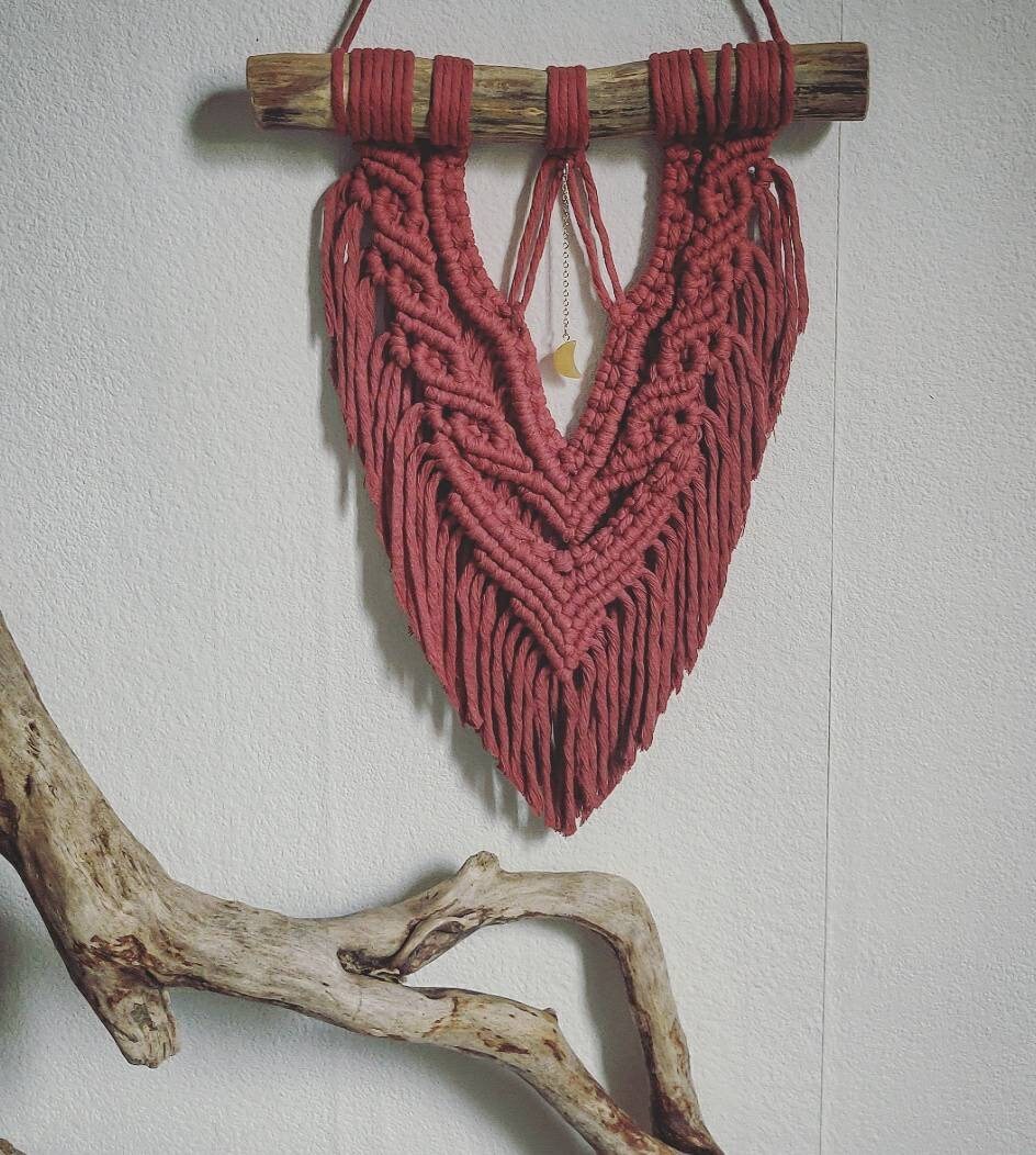 Macramé Terre Cuite et Pendentif Lune